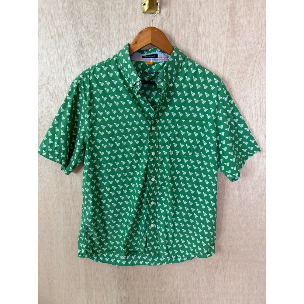 Tailor Vintage Luxe Performance Green Shuttlecock Print Button Down Shirt Large